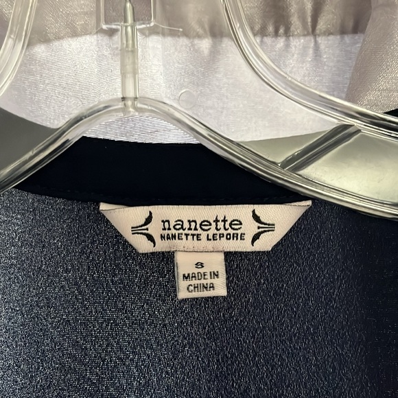 Nanette Lepore S navy blue blouses neck long sleeve with ruching pleated should - Picture 2 of 12